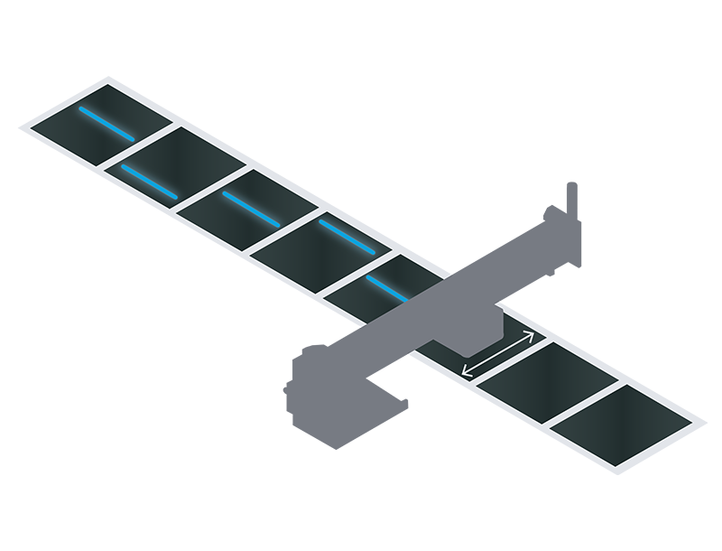 NEX LS - フルスキャン分析図。固定された分析位置で、移動するウェブを往復する分析ヘッド。