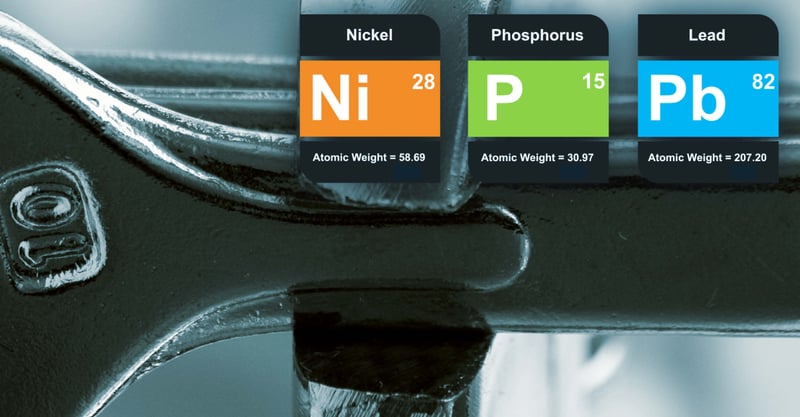 興味深い元素、ニッケル、リン、鉛を含む小さな金属部品。EDXRF App Note 1720 - NEX DE VS - 無電解ニッケルめっきをお読みください。