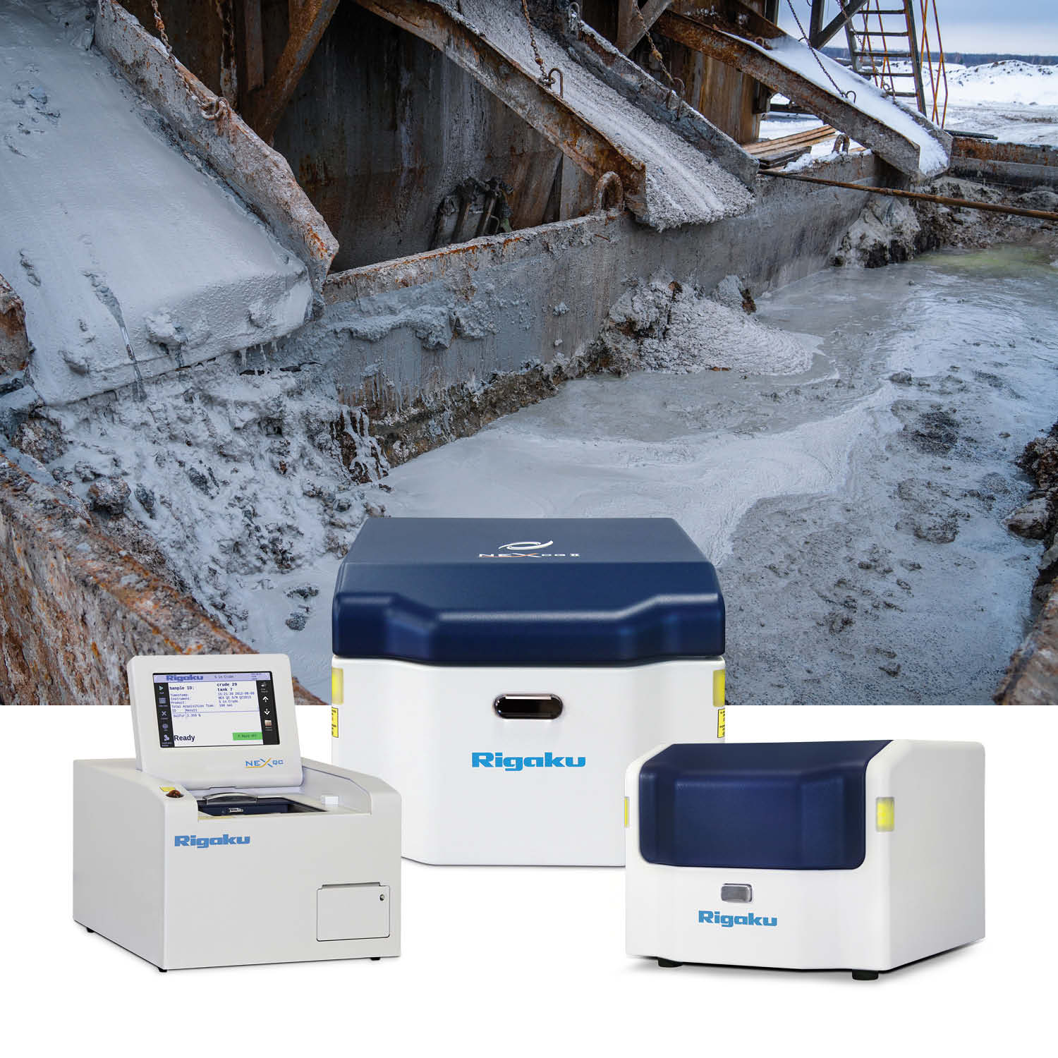 Mud logging at the well site with NEX Series benchtop EDXRF elemental analyzers.