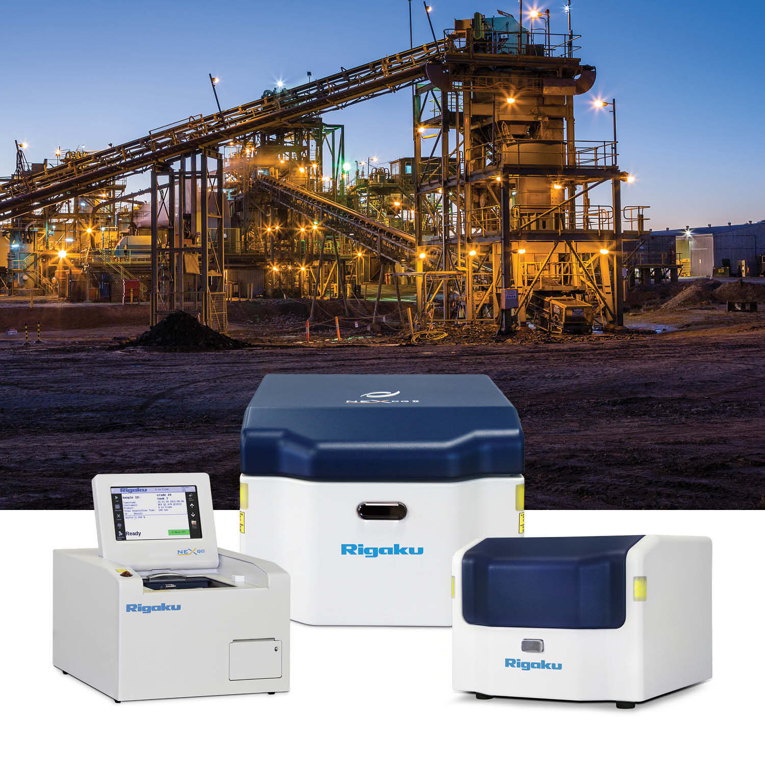 Mining operations with NEX Series benchtop EDXRF analyzers used for measuring ores, feeds, slags, or tailings.