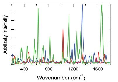 RAD004 Figure 1 1064 nm excitation Raman spectra of ascorbic acid, chromium picloninate, and vitamin B2