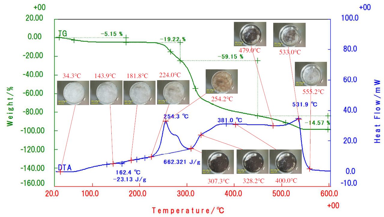 B-TA1030 Figure 1 Measurement result of starch-based filler by sample observation STA (TG-DSC)