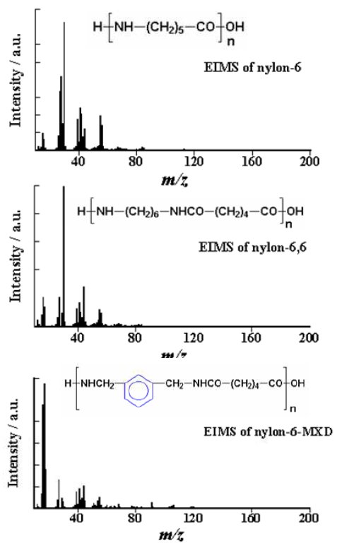 TA-6001 Figure 1 EI mass spectra of various nylons
