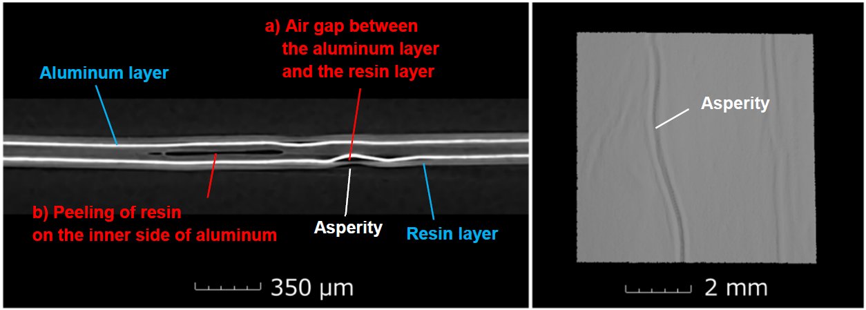 B-XRI1016 Figure 1 The CT cross-section image and 3D image  of an aluminum laminated film 