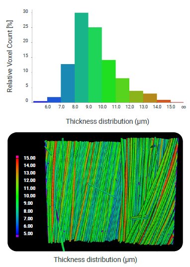 XCT2101 Figure 3  Results of fiber orientation analyses and thickness distribution of the investigated sample