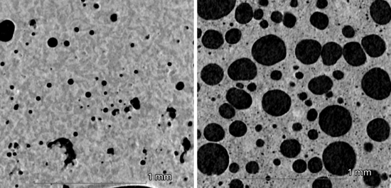 図1 断層画像（左：アイスクリームA、右：アイスクリームB）
