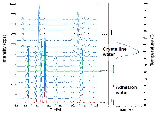 XRD1003 Figure 4 Dehydration process of theophylline monohydrate