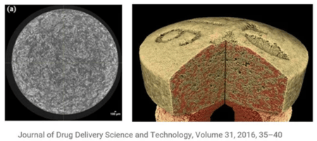図3：錠剤a、bのX線CT画像（矢印：凝集体）