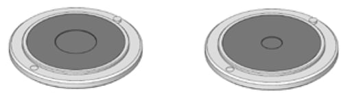 figure1_ASC用無反射試料ホルダー（左：試料充填部　φ10 mm×0.2 mm 右：試料充填部　φ5 mm×0.2 mm）