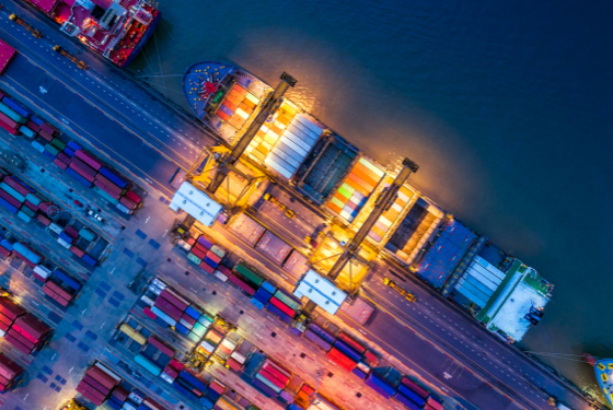 Container ship at port in Thailand