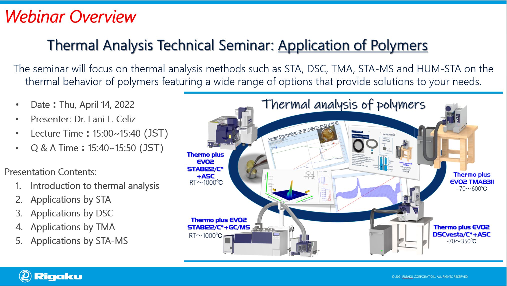 Thermal Analysis Technical Seminar: Application of Polymers